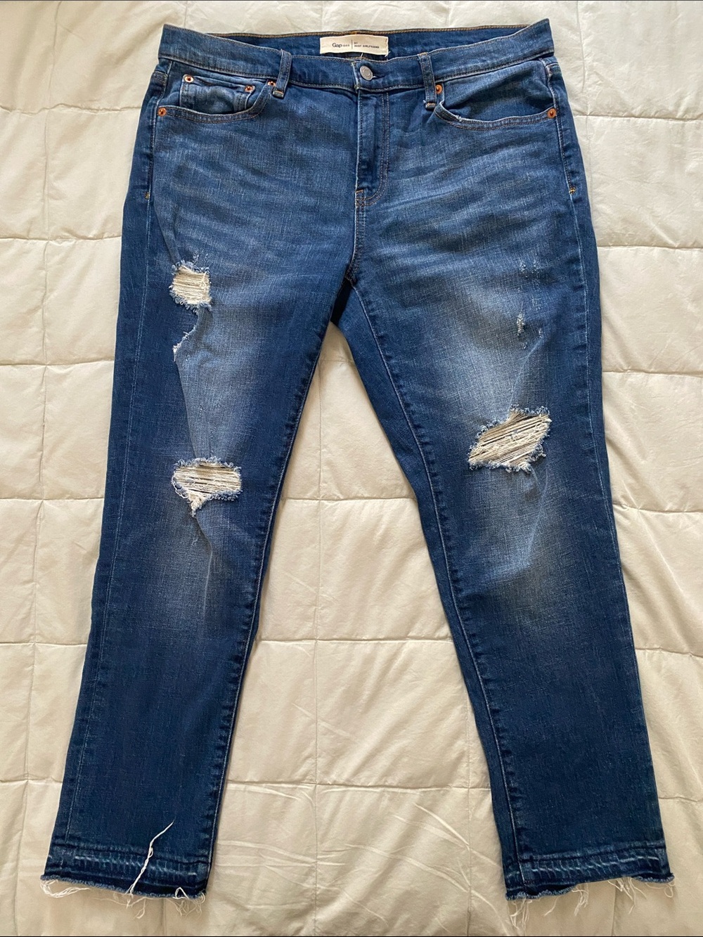 GAP Women's Distressed Girlfriend  Jeans in Medium Blue